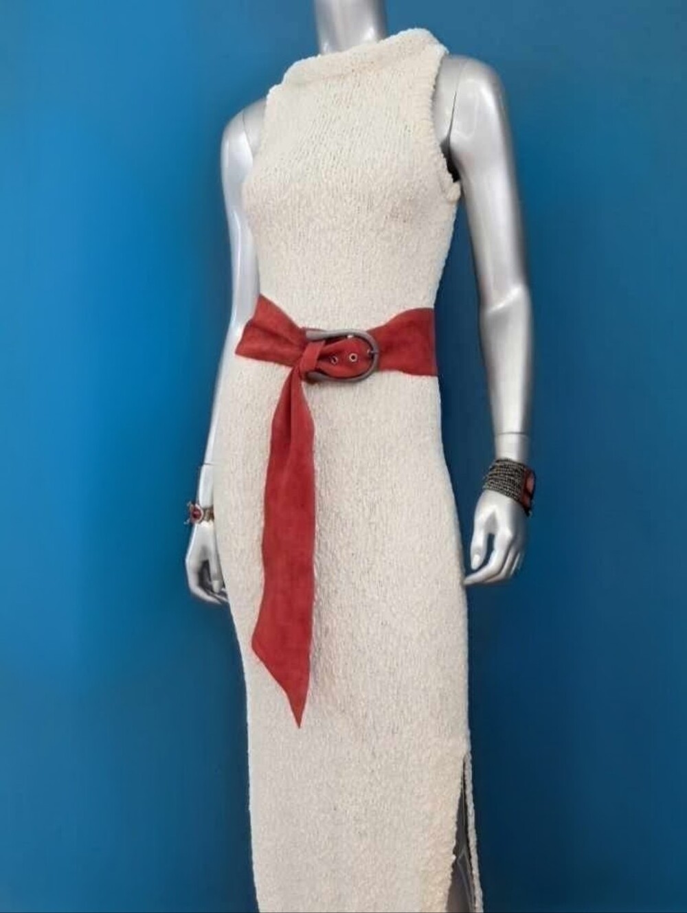 ๐๏ธ๐ ARRANGE Boucle Open Knit Racer Neckline Maxi Dress in Off White // (NWT) - Picture 15 of 16